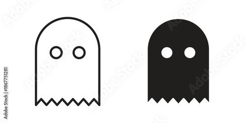 Ghost icons in line art and flat black clipart design style