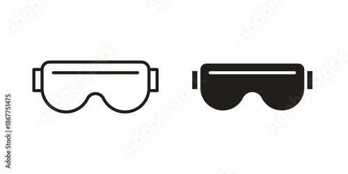 Goggles icons in line art and flat black clipart design style