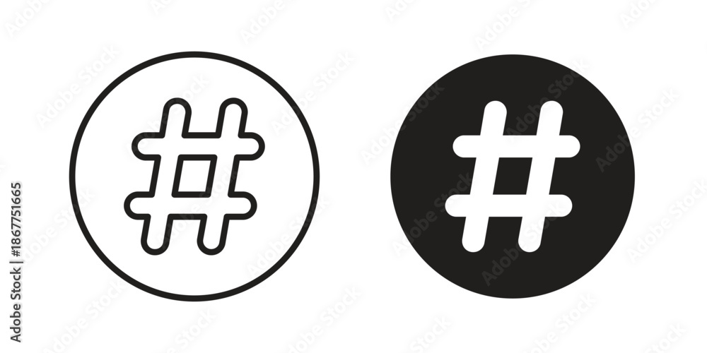 Obraz premium Hashtag icons in line art and flat black clipart design style