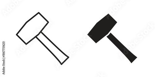 Hammer icons in line art and flat black clipart design style