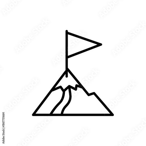 Minimalist Line Drawing of Mountain and Flag on Summit Illustration