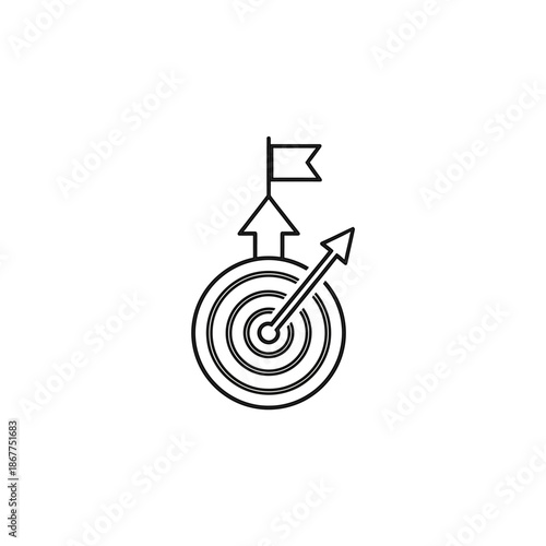 Minimalist Line Icon of Bullseye Target with Arrow and Flag for Goal Achievement Design