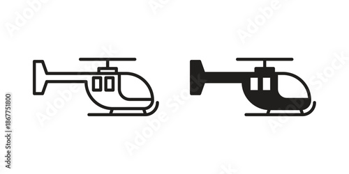 Helicopter icons in line art and flat black clipart design style