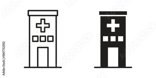 Hospital icons in line art and flat black clipart design style