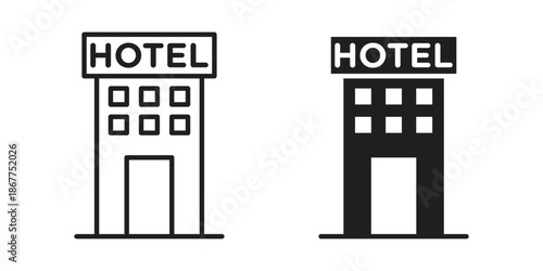 hotel icons in line art and flat black clipart design style