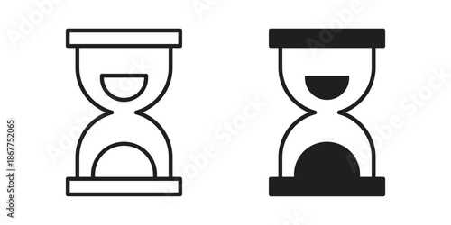 Hourglass icons in line art and flat black clipart design style
