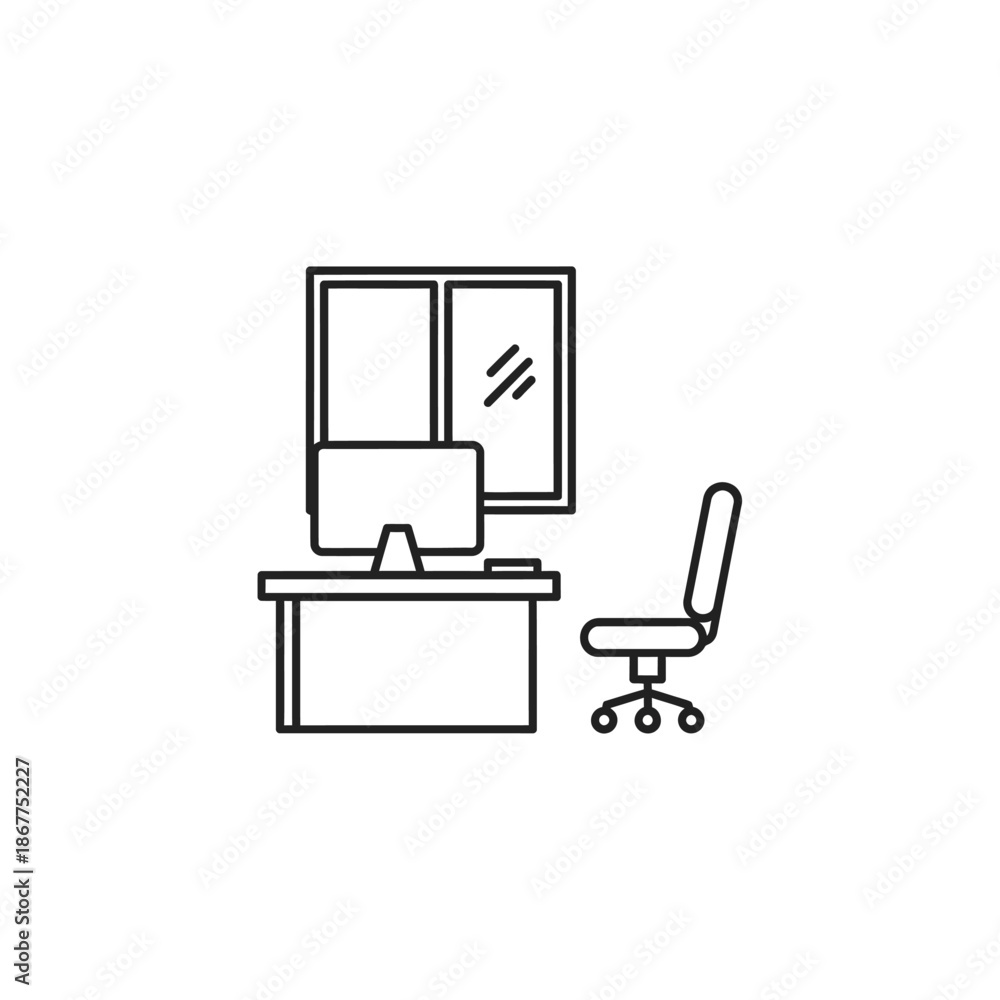 Obraz premium Modern Office Workspace with Computer and Office Chair for Business Environment