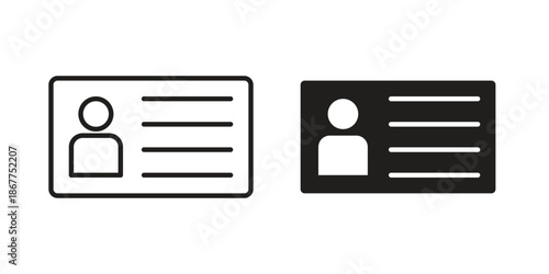 Identity card icons in line art and flat black clipart design style