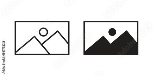 Image icons in line art and flat black clipart design style