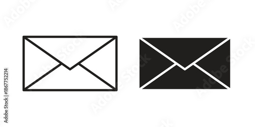 Inbox icons in line art and flat black clipart design style