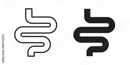 Intestine icons in line art and flat black clipart design style