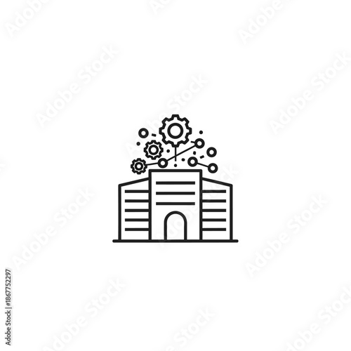 Modern Technology Hub Illustration with Gears and Digital Infrastructure