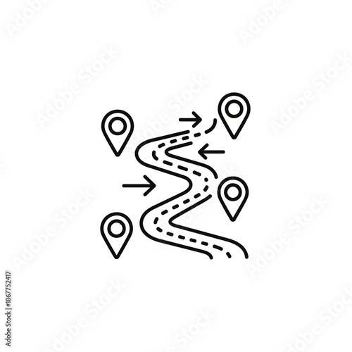 Navigation Map Illustration Showing Pathways and Route Directions for Travel