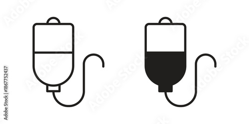 IV bag icons in line art and flat black clipart design style