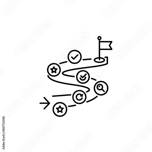 Pathway Illustration with Checkpoints and Flag for Goal Achievement Concept
