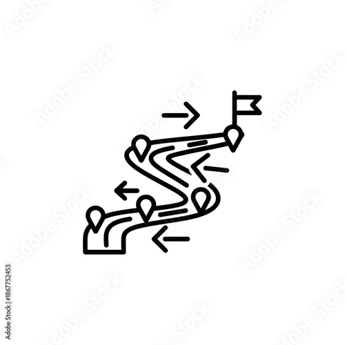 Pathway Illustration with Direction Arrows and Tree Landmark for Navigation Guide