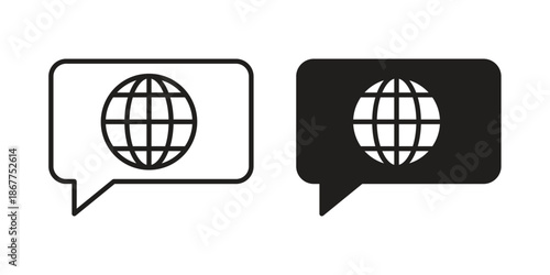 Language icons in line art and flat black clipart design style
