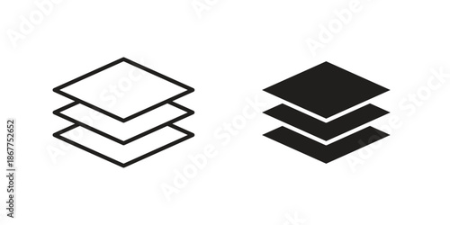 Layers icons in line art and flat black clipart design style