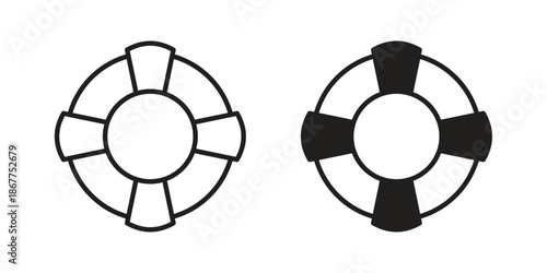 Life buoy icons in line art and flat black clipart design style