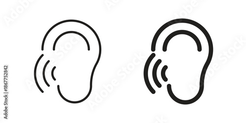 Listening icons in line art and flat black clipart design style