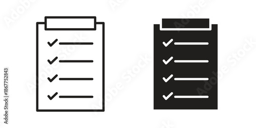 List icons in line art and flat black clipart design style