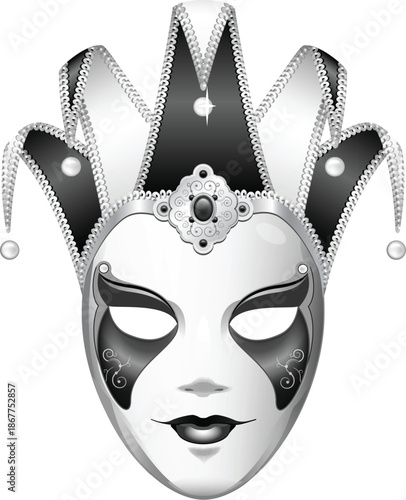 Venetian jester mask with crown and jewels