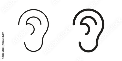 Listening icons in line art and flat black clipart design style