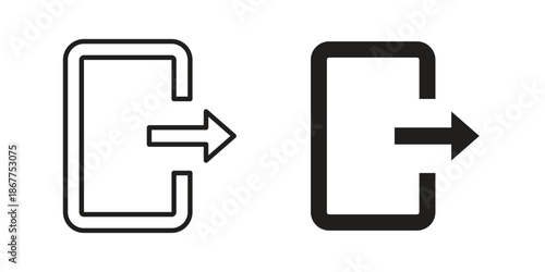 Log out icons in line art and flat black clipart design style