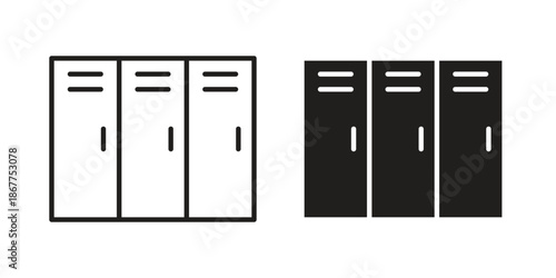 Lockers icons in line art and flat black clipart design style