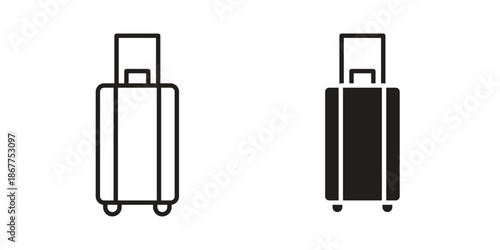 Luggage icons in line art and flat black clipart design style