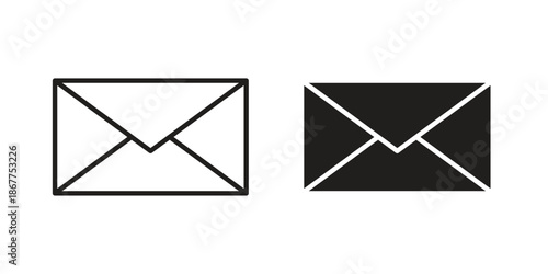 Mail icons in line art and flat black clipart design style