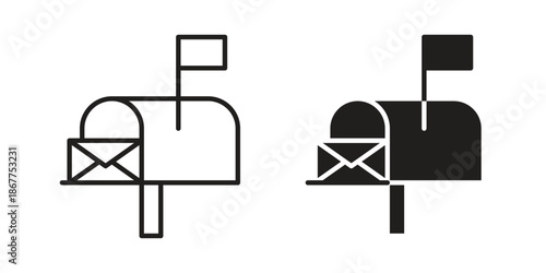 Mailbox icons in line art and flat black clipart design style
