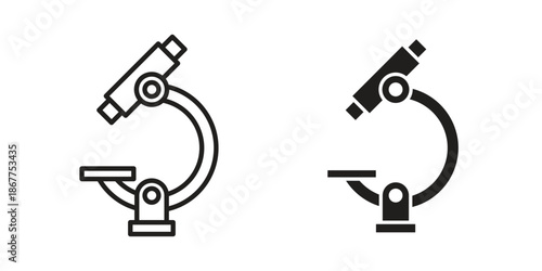 Microscope icons in line art and flat black clipart design style