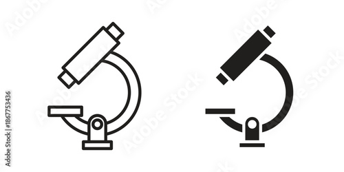 Microscope icons in line art and flat black clipart design style