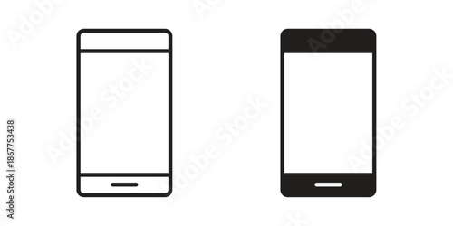 Mobile icons in line art and flat black clipart design style