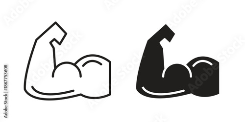 Muscle icons in line art and flat black clipart design style