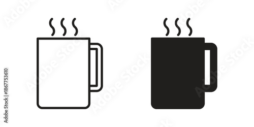 Mug icons in line art and flat black clipart design style