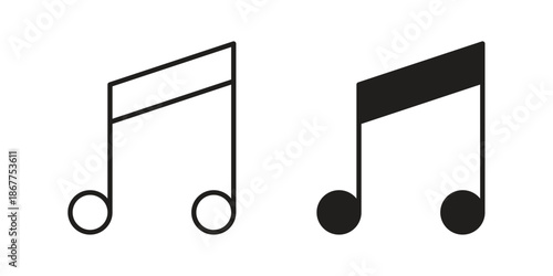 Music icons in line art and flat black clipart design style