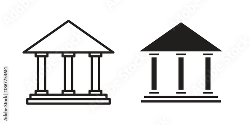 Museum icons in line art and flat black clipart design style