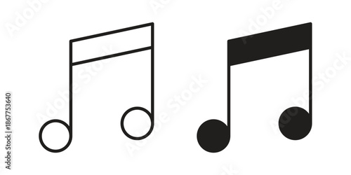 Music note icons in line art and flat black clipart design style