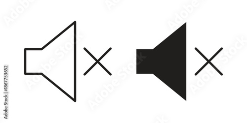 Mute icons in line art and flat black clipart design style