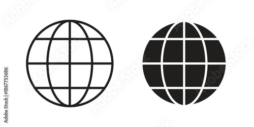 Network icons in line art and flat black clipart design style