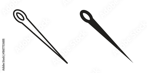Needle icons in line art and flat black clipart design style