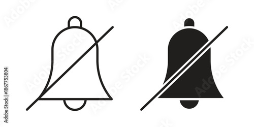 Notification off icons in line art and flat black clipart design style