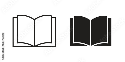 open book icons in line art and flat black clipart design style