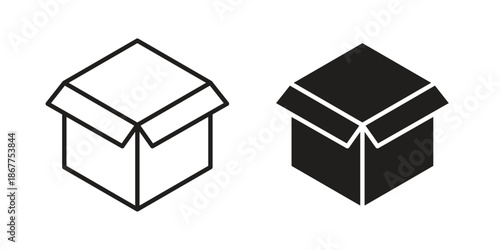 Open box icons in line art and flat black clipart design style