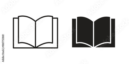 open book icons in line art and flat black clipart design style