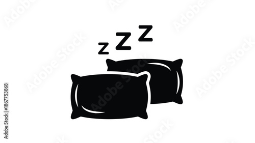 Simple black and white illustration depicting two pillows and sleep symbols above them