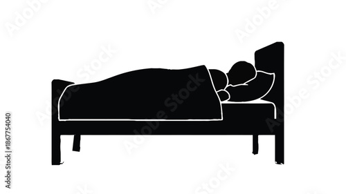 A silhouette of a person sleeping in a bed with a thought bubble overhead