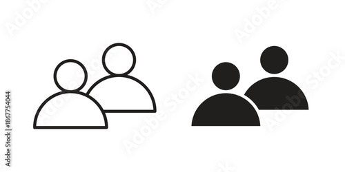 Partner icons in line art and flat black clipart design style